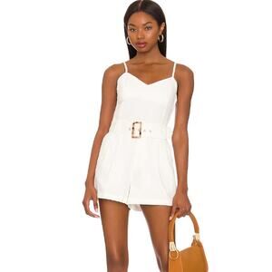 Show Me Your Mumu White Seasalt Sloane Smocked Denim Romper Medium